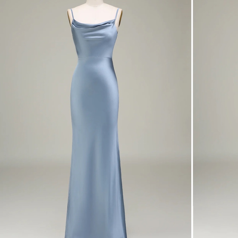 WedTrend blue satin long dress with cowel back